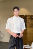 夏季新中式缎面提花立领短袖男女衬衣风禅意休闲衬衫3571P85，男装衬衫，电商A246