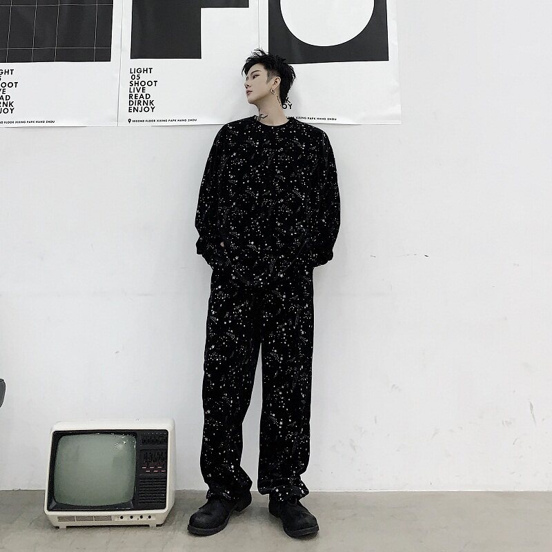 早春个性烫钻闪耀星光丝绒休闲宽松长裤A261-6809-P58图片