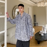 韩版痞帅翻领个性法式复古浮雕纹理气质垫肩衬衣男外套5058-P85，男装衬衫，电商A246