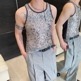 夏季亮片拼接弹力紧身圆领背心潮流痞帅舞台装男女坎肩5247P65，男装背心/马甲，电商A246