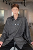 金属皮袢设计暗黑翻领长袖男衬衣亮丝拼接个性发型师衬衫2471P95，男装衬衫，电商A246