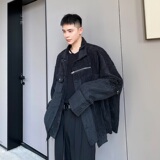 秋季小众个性拼接毛边设计翻领长袖男女衬衣条绒衬衫3766P140，男装衬衫，电商A246