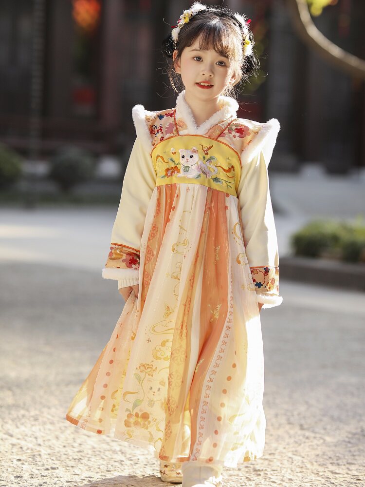女童汉服秋冬季2024年新款加绒加厚襦裙超仙小女孩唐装古风连衣裙