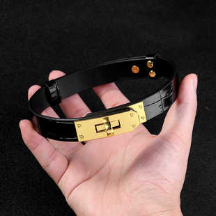 定制扣小众鳄鱼男真皮刻字情侣k9纹凯莉女颈带项圈高端女m