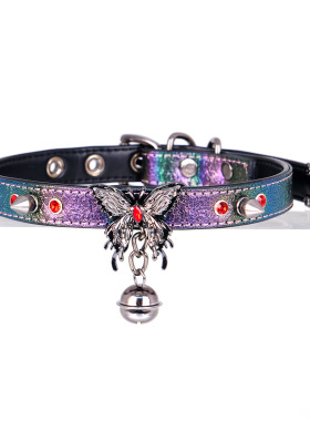 亚文化原创choker项圈朋克镭射亚黑蝴蝶铃铛项圈定制刻字女m