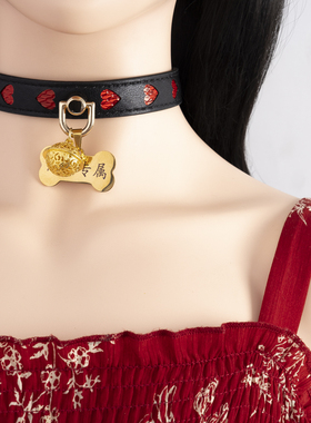 女m项圈k9铃铛爱心宫铃道具定制刻字手工皮具
