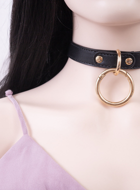 大吊环项圈定制刻字女m牵引绳手工皮具外侧颈带颈环颈链饰品