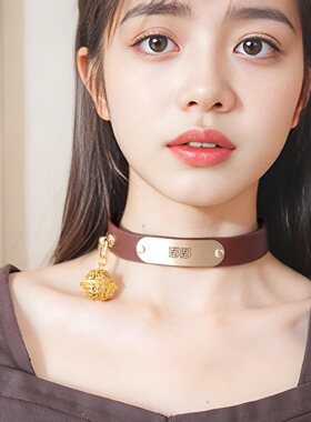 项圈女m定制刻字k9金属铭牌皮质真皮颈圈颈带亚文化