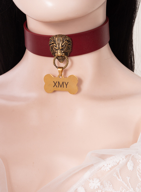 真皮项圈金属牌刻字choker