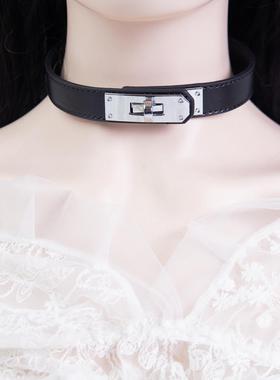 项圈定制刻字女m牵引绳链子K9真皮链子凯莉扣头层牛皮