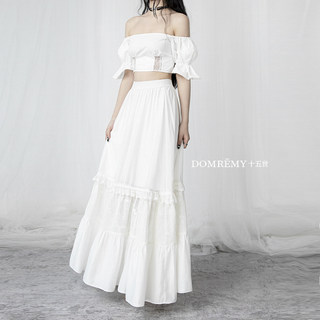 Domremy十五世夏白色森系艺术感大摆长裙海边度假温柔仙女半身裙