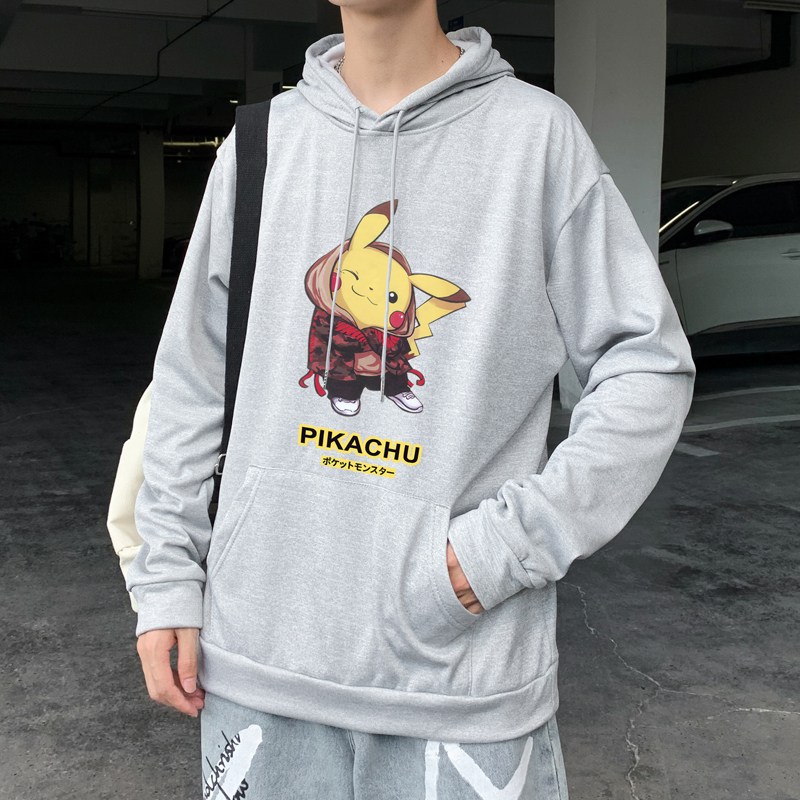 皮卡丘连帽卫衣男女款潮流秋春季初中学生青少年情侣宽松运动外套