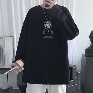 搭打底潮流衫男潮牌内上风春秋长袖大码简约宽松冬季内衬T恤衣服