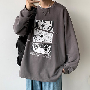 t动漫体恤衣服搭打底冬季上长袖潮流内男生恤宽松日系印花衫春秋