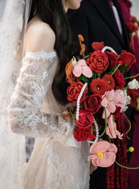 DIY新娘瀑布毛线钩织diy材料包送闺蜜朋友结婚实用新婚手捧花成品