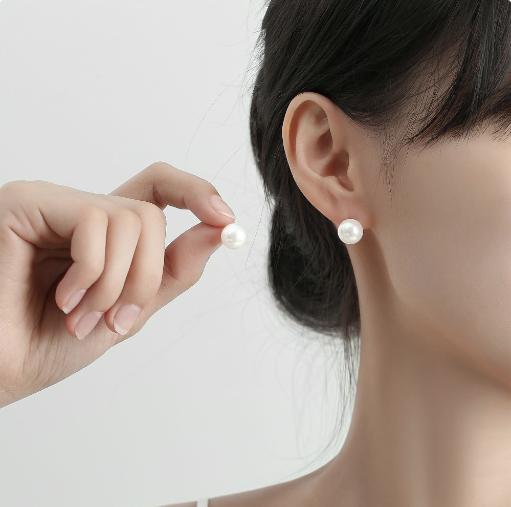 珍珠耳钉 极简轻奢高级感个性时尚正圆珍珠 S925银 耳饰 女款