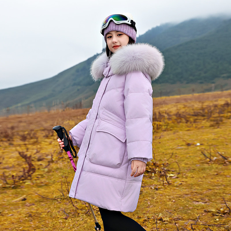 女童羽绒服长款过膝2025新款大毛领冬装中大童外套韩版洋气