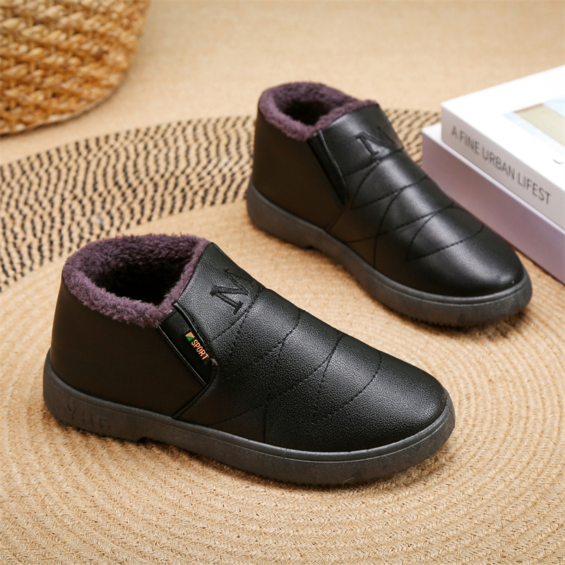 YH5冬季皮面防水女棉鞋加绒保暖