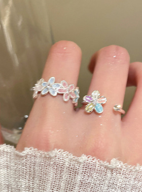 韩版多巴胺花花戒指女甜美小众设