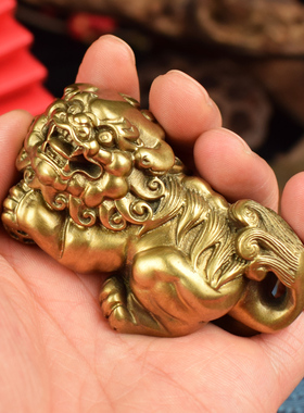 铜狮子摆件事事顺心招财手把件雌雄随身把件工艺品装饰品文房四宝