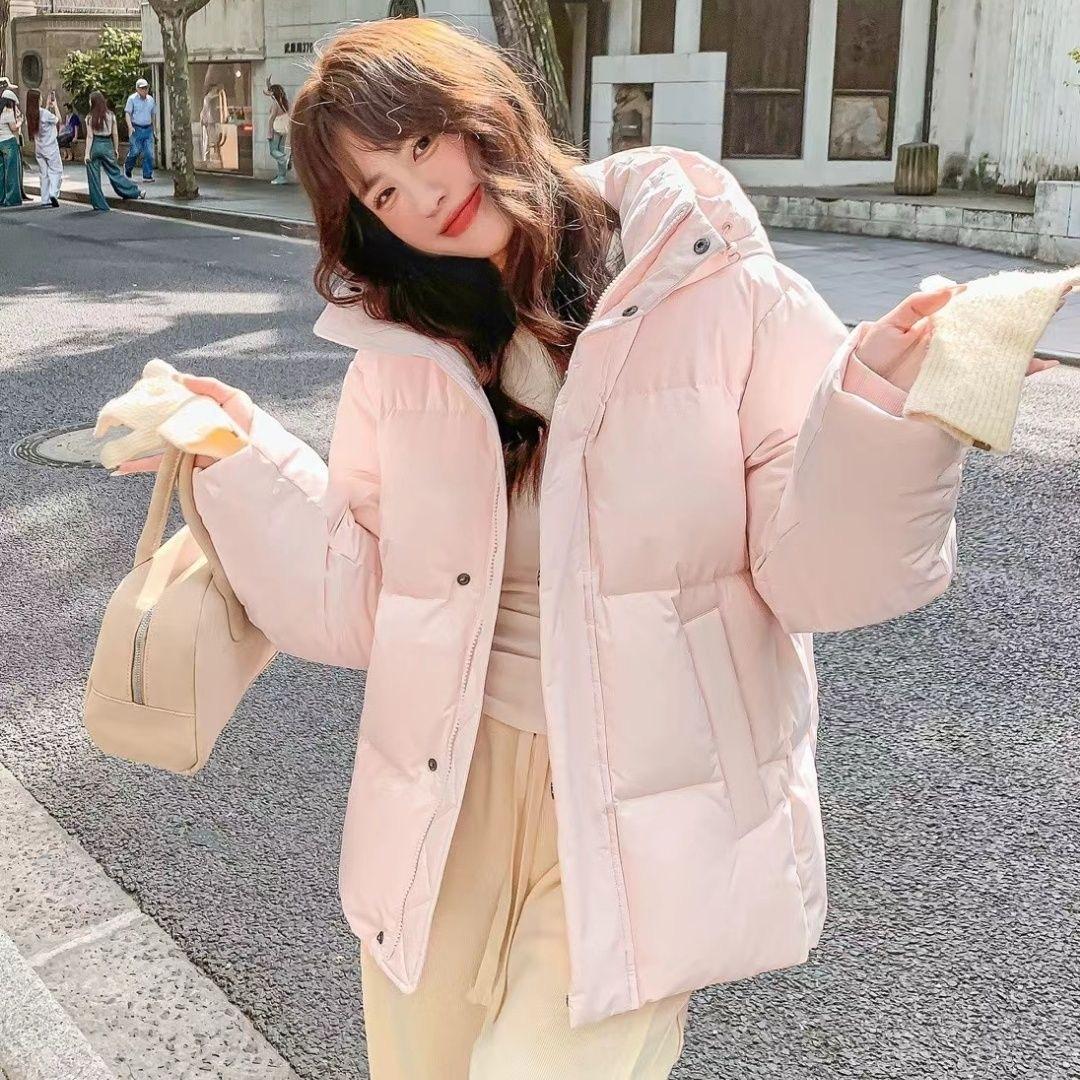 2024年新款冬季加厚宽松90白鸭绒羽绒服女短款潮流连帽外套面包服
