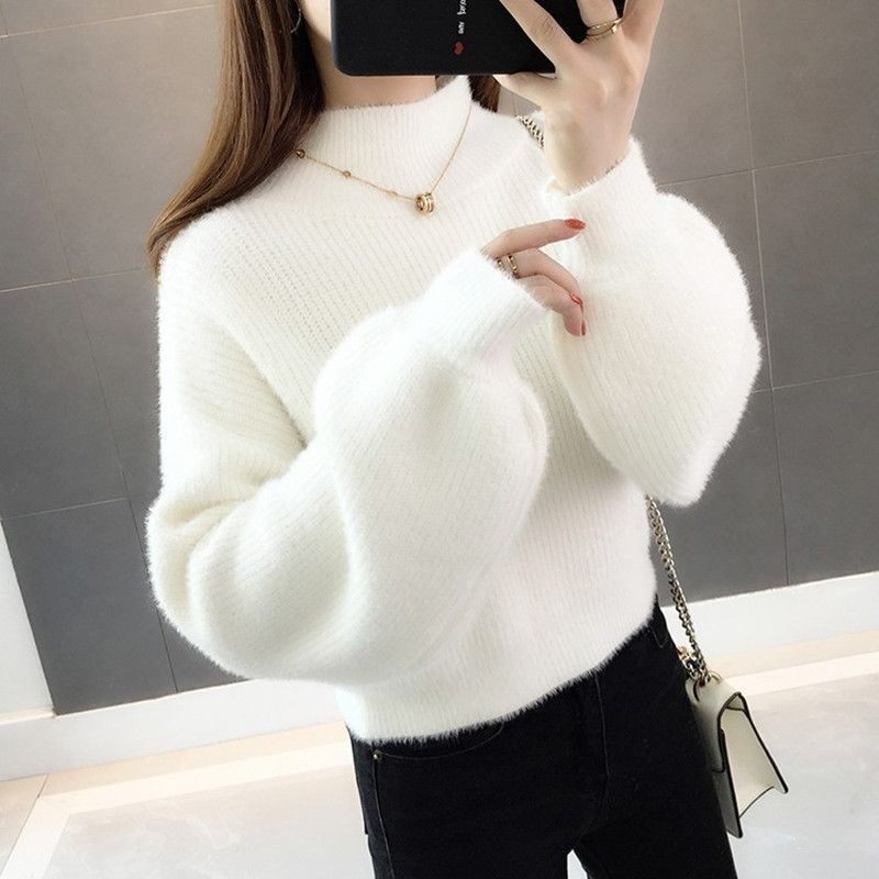 仿水貂绒毛衣女秋冬外穿半高领加厚新款小个子宽松针织打底衫,女装/女士精品,毛衣,淘宝优惠券,粉丝福利购,淘宝优惠卷