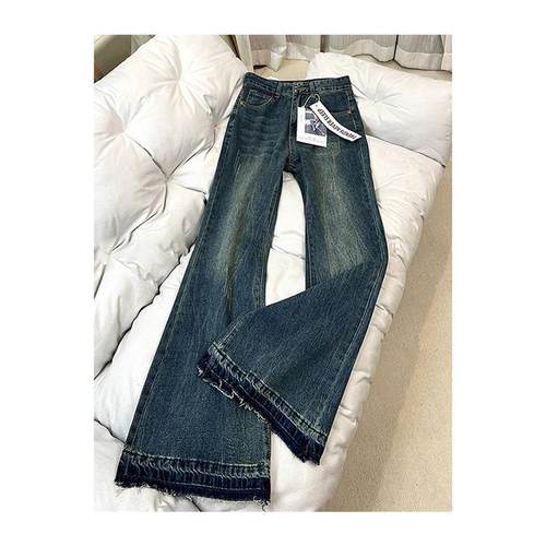 秋装女2025年新款微喇牛仔裤女小个子宽松美式不贴腿喇叭裤子春秋