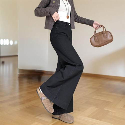 阔腿牛仔裤女春夏季黑色2025新款时尚潮流显瘦宽松喇叭弹力直筒裤