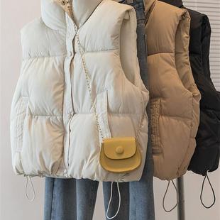 白色坎肩立领羽绒棉服马甲女外穿秋冬大码胖mm短款面包服棉衣外套