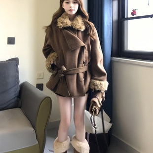 深冬毛袖毛领呢子大衣女2025新款毛呢外套独特超好看加厚韩系短款