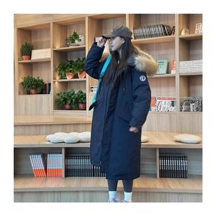 外套 韩系宽松加厚羽绒棉衣工装 长款 过膝大毛领派克服女2025冬新款
