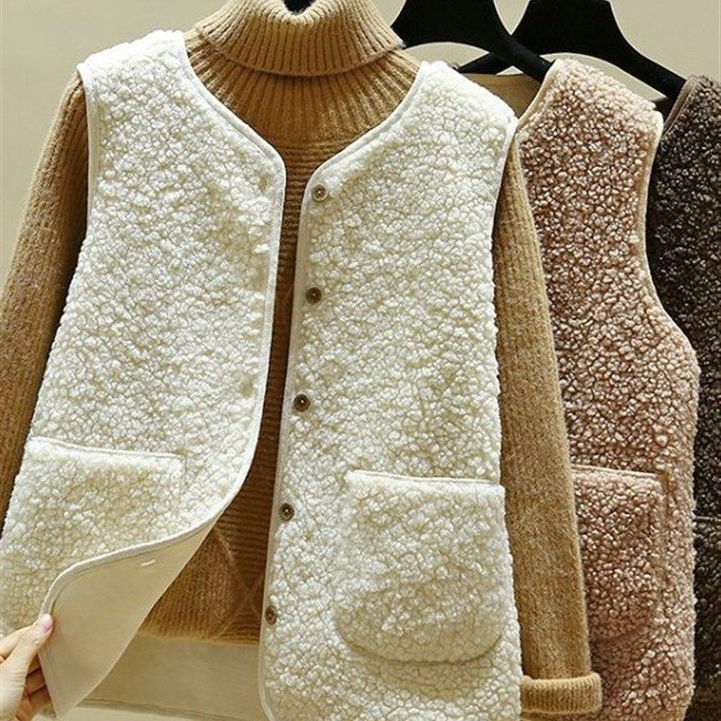 羊羔毛绒马甲女2023秋冬短款韩版皮毛一体款百搭马夹背心坎肩外套