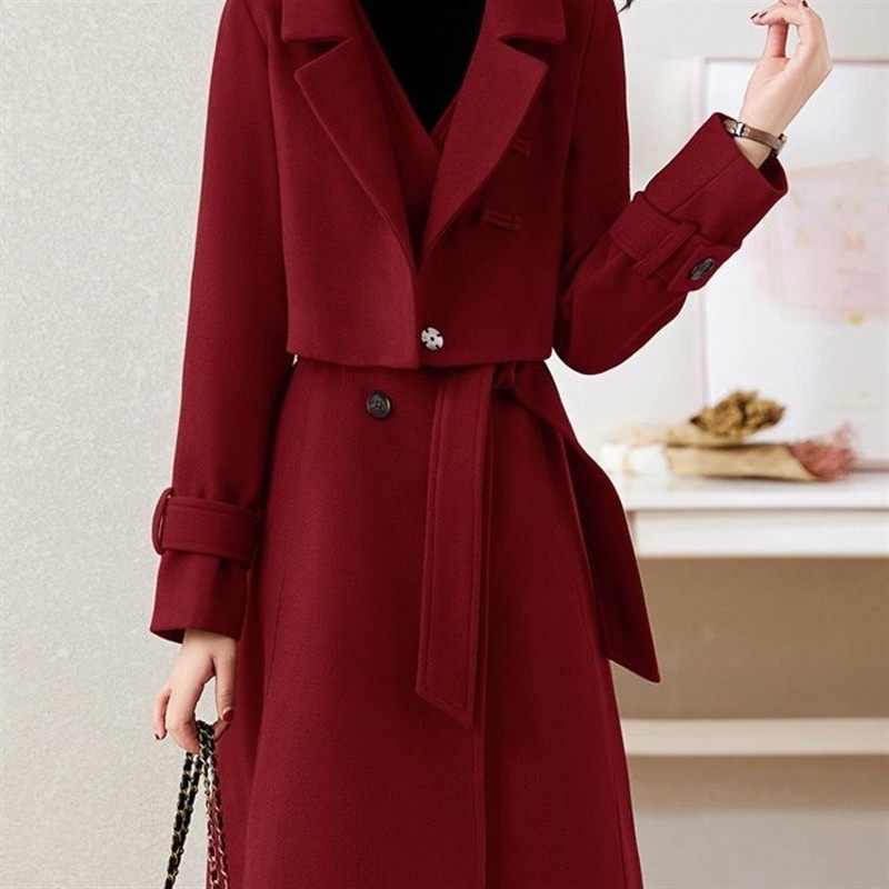 毛呢两件套连衣裙女2025冬装新款洋气复古加厚高级感外套裙子套装