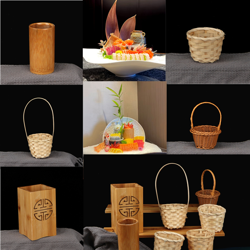 刺身装饰品摆件干冰竹筒摆盘竹篮