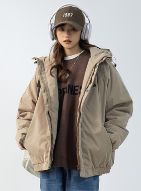 DrawNorth羽绒棉服女冬季中性风小众高级感宽松卡其色棉衣冬外套