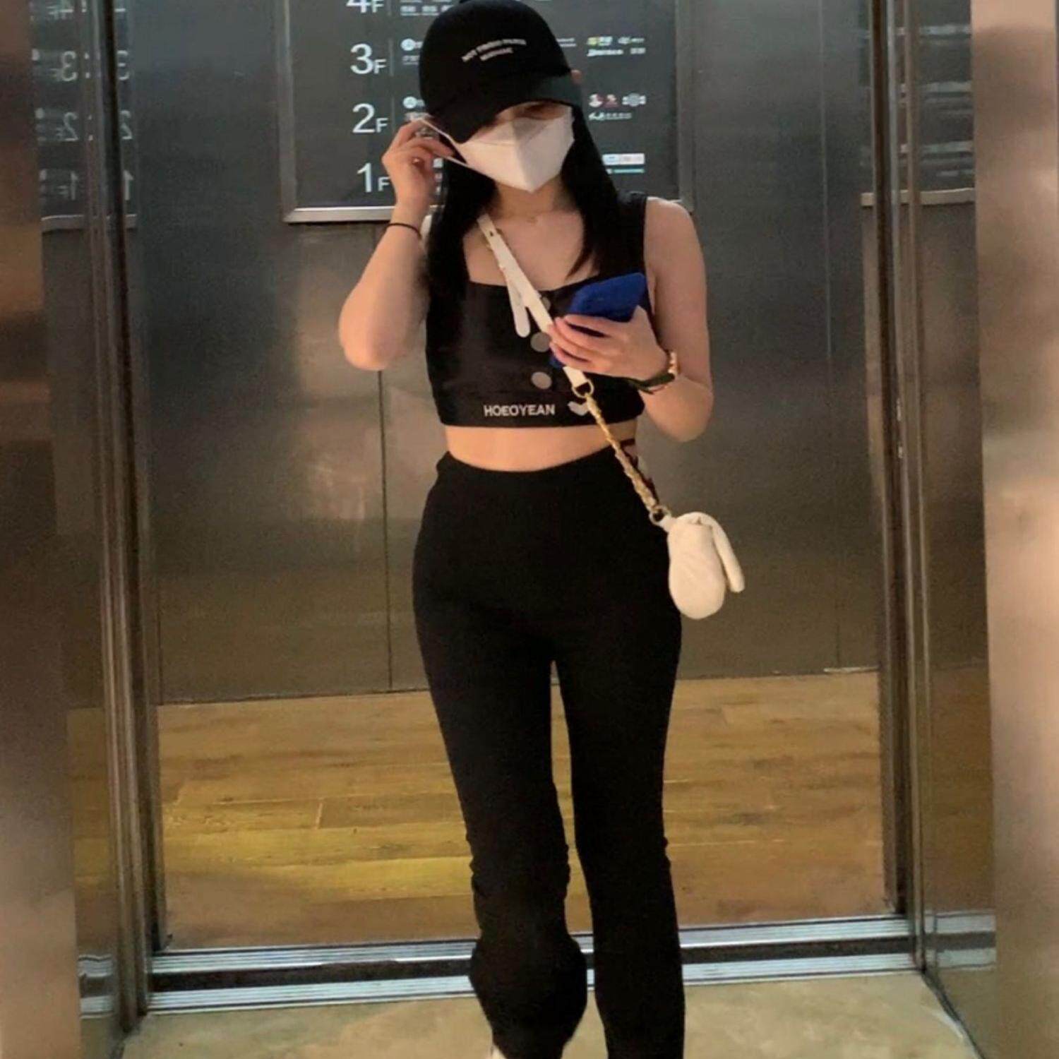 HOEOYEAN唤翼小个子辣妹范气质显高背心高腰绑带微喇叭长裤套装夏