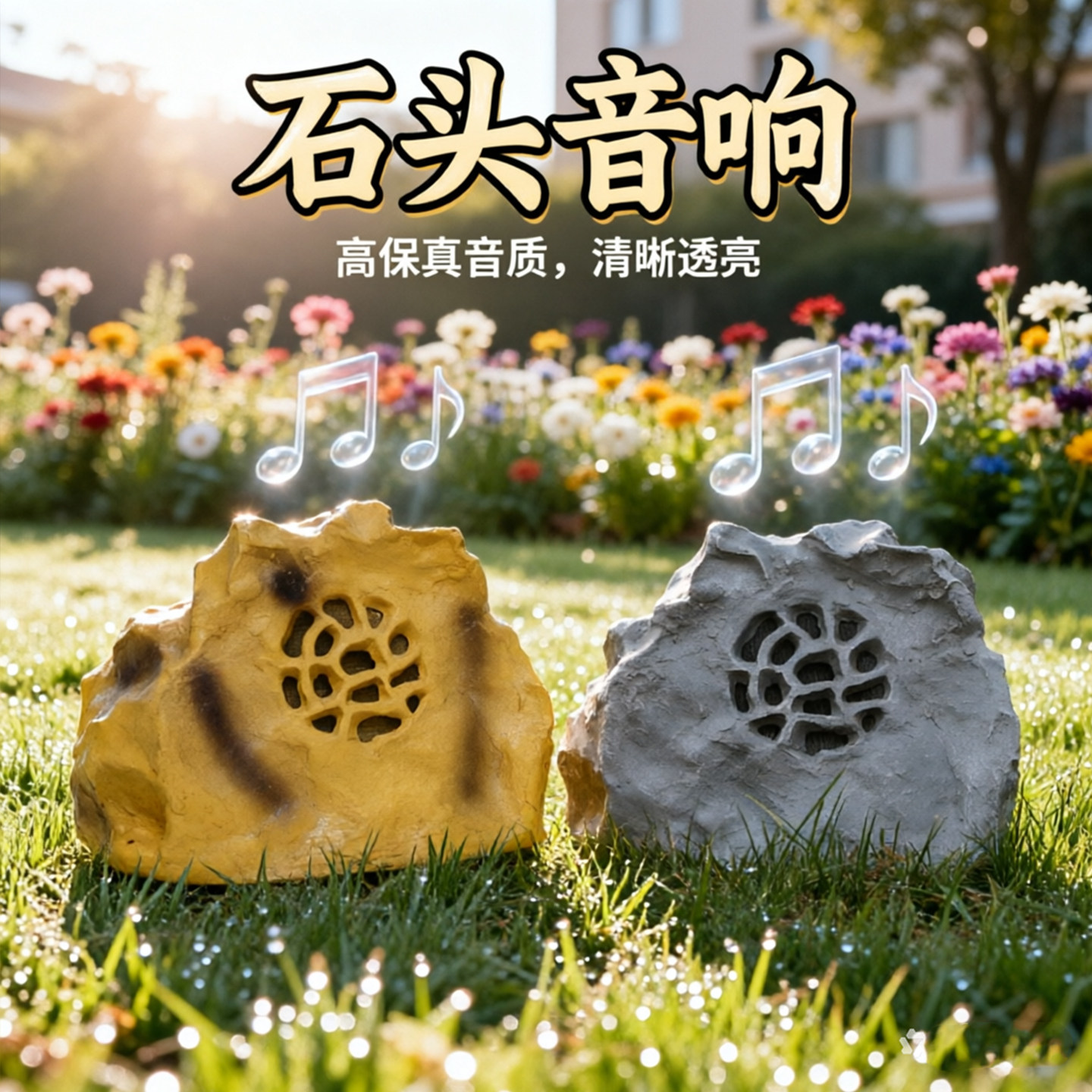 小草音响 多棱石 室外防水仿石头草坪音箱 园林仿真定压公园庭院