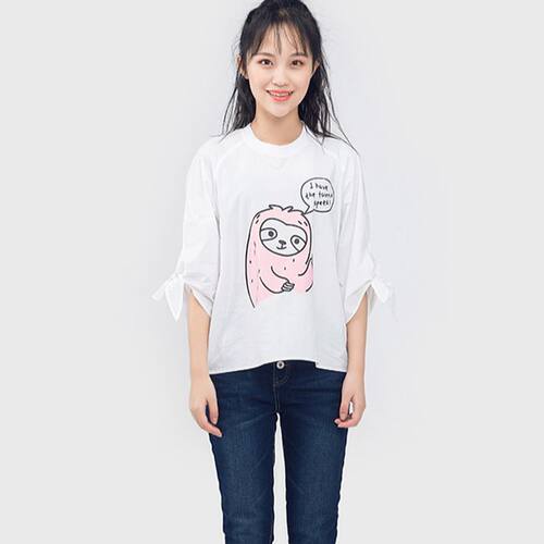 包邮艾格伊品专柜正品可爱圆领卡通宽松白衬衫女春夏秋 8E0314080