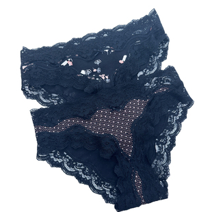 艾格伊品正品蕾丝边95%棉低腰三角裤底裤内内裤女两件套8E0738002