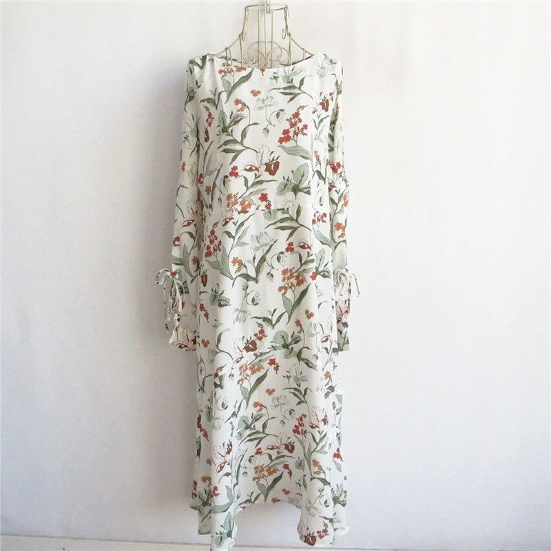 艾格伊品正品C-3-8-1-3花草印花绑带雪纺长裙女连衣裙8E0122018