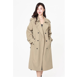 MIXBLU专柜百搭通勤经典纯色过膝长款风衣女春秋外套BX923005