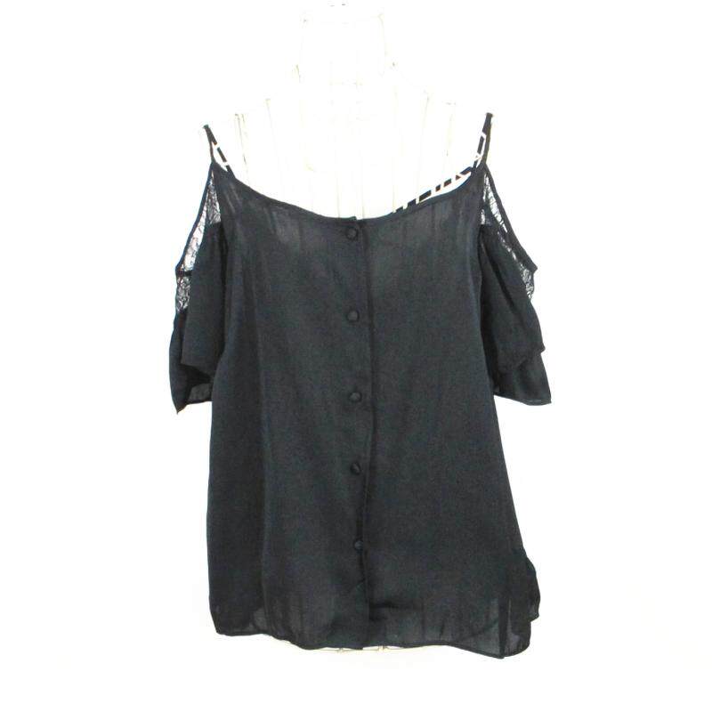 艾格伊品专柜正品性感吊带蕾丝拼接露肩缎面衬衫女夏8E0791073
