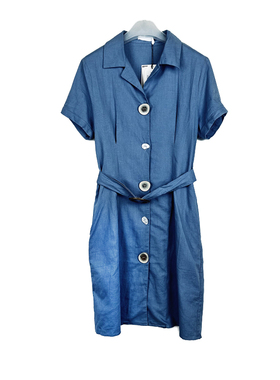 拉系专柜正品休闲通勤翻领55%亚麻42%棉绑带短裙连衣裙夏2L001036