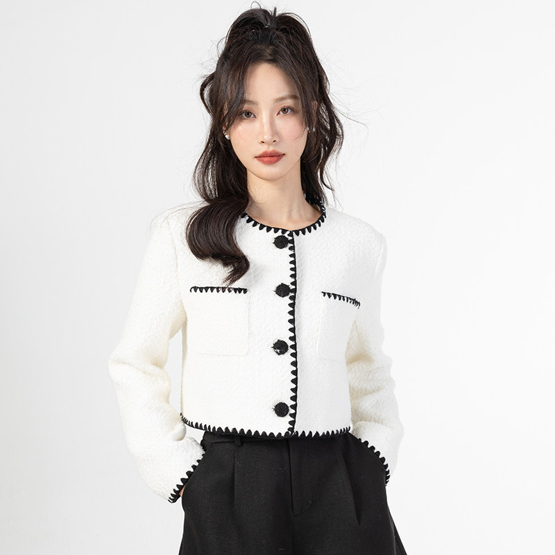 Mixblu麦斯兰专柜正品小香风圆领直筒短款针织开衫女春秋WX124009