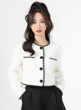 Mixblu麦斯兰专柜正品小香风圆领直筒短款针织开衫女春秋WX124009