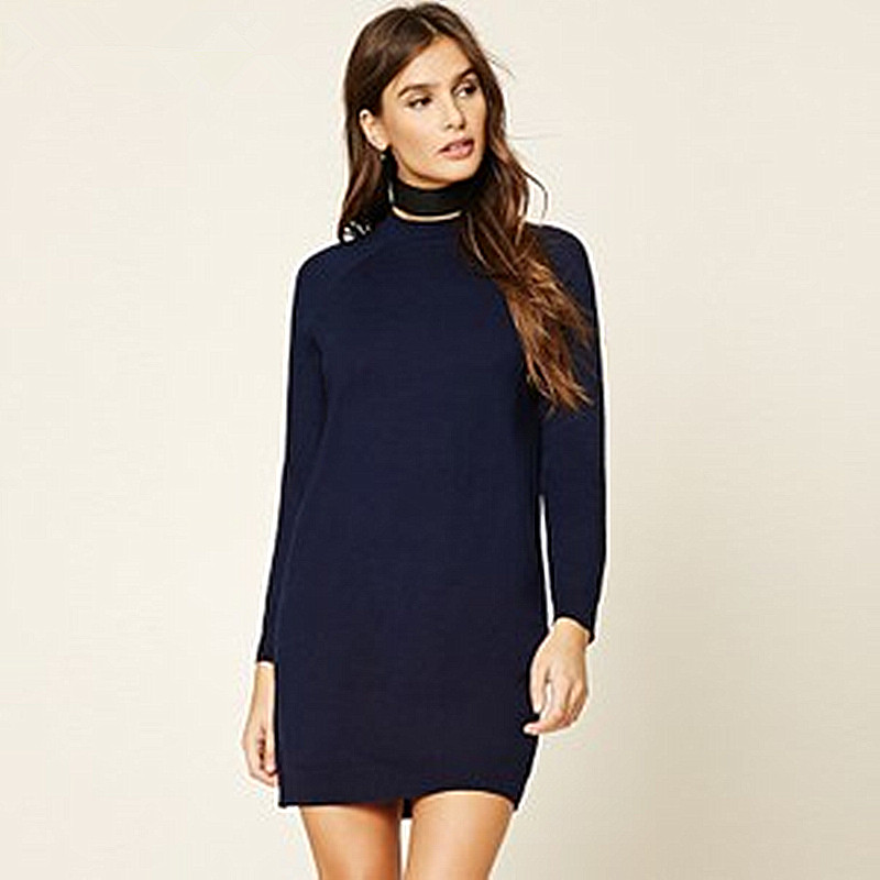 F21专柜正品休闲高领宽松加厚针织连衣裙秋冬中长款毛衣女 216051