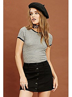 F21系列专柜正品C-2-12-1-3圆领短袖条纹修身T恤女216042