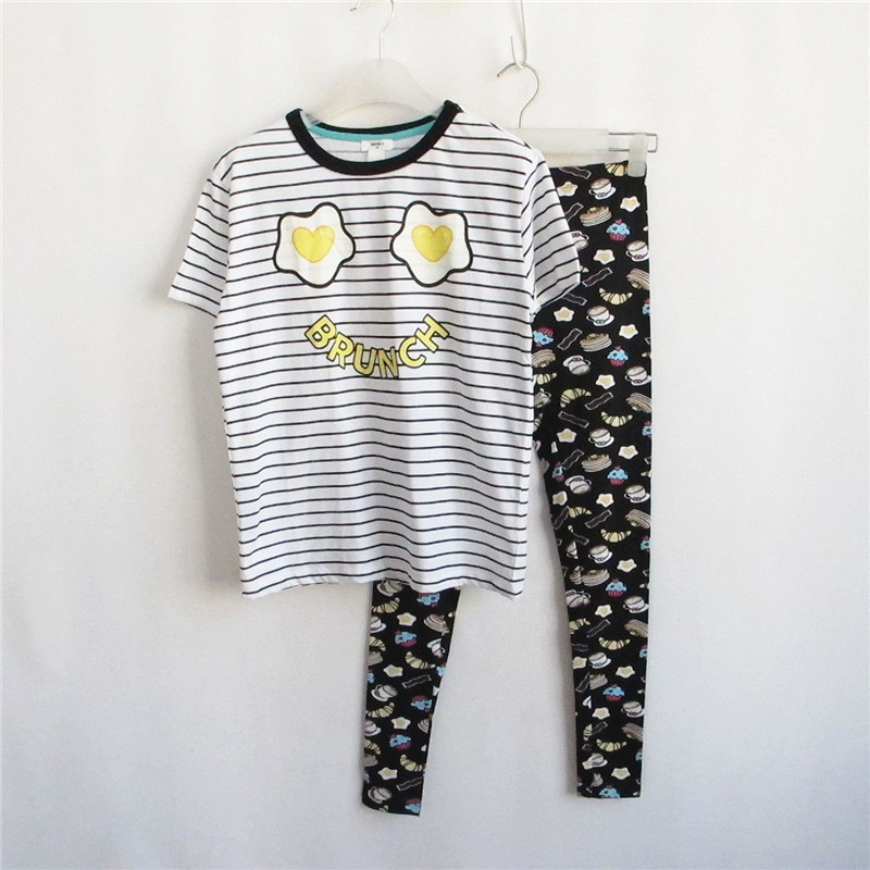 正品纯棉t恤睡衣套装打底裤