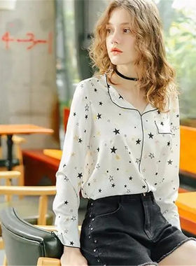 拉系列专柜休闲慵懒风星星图案长袖春秋雪纺白衬衫女60007204