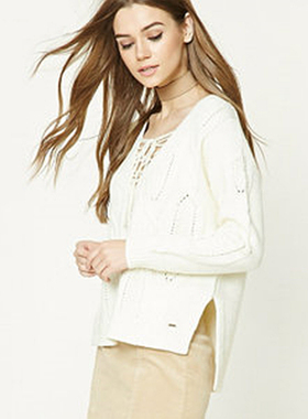 F21专柜正品抽绳毛衣宽松针织衫女 210755